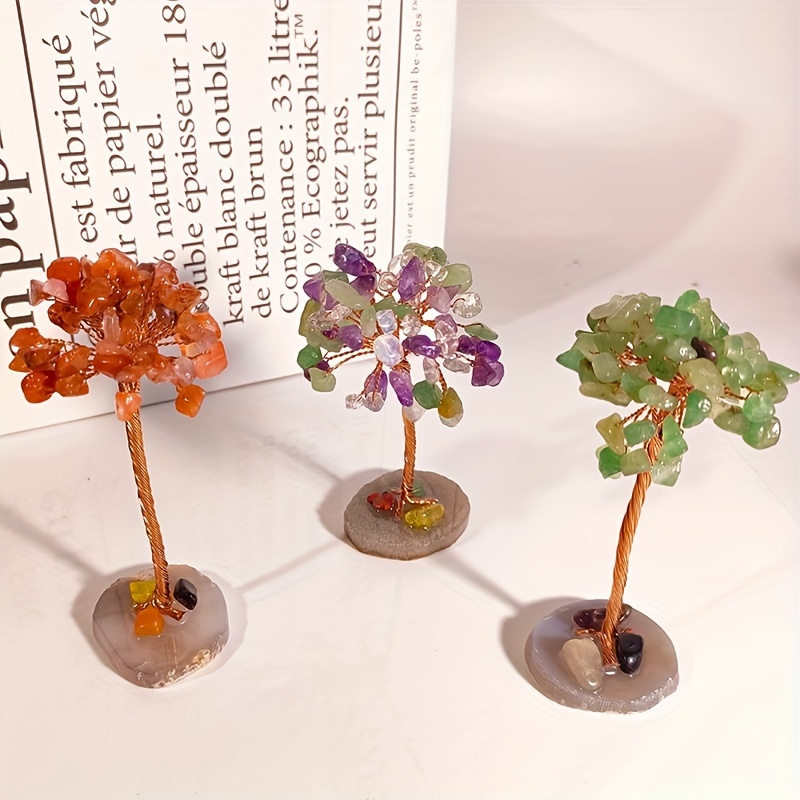 Natural Crystal Fortune Tree Ornaments with Agate Base Handicrafts